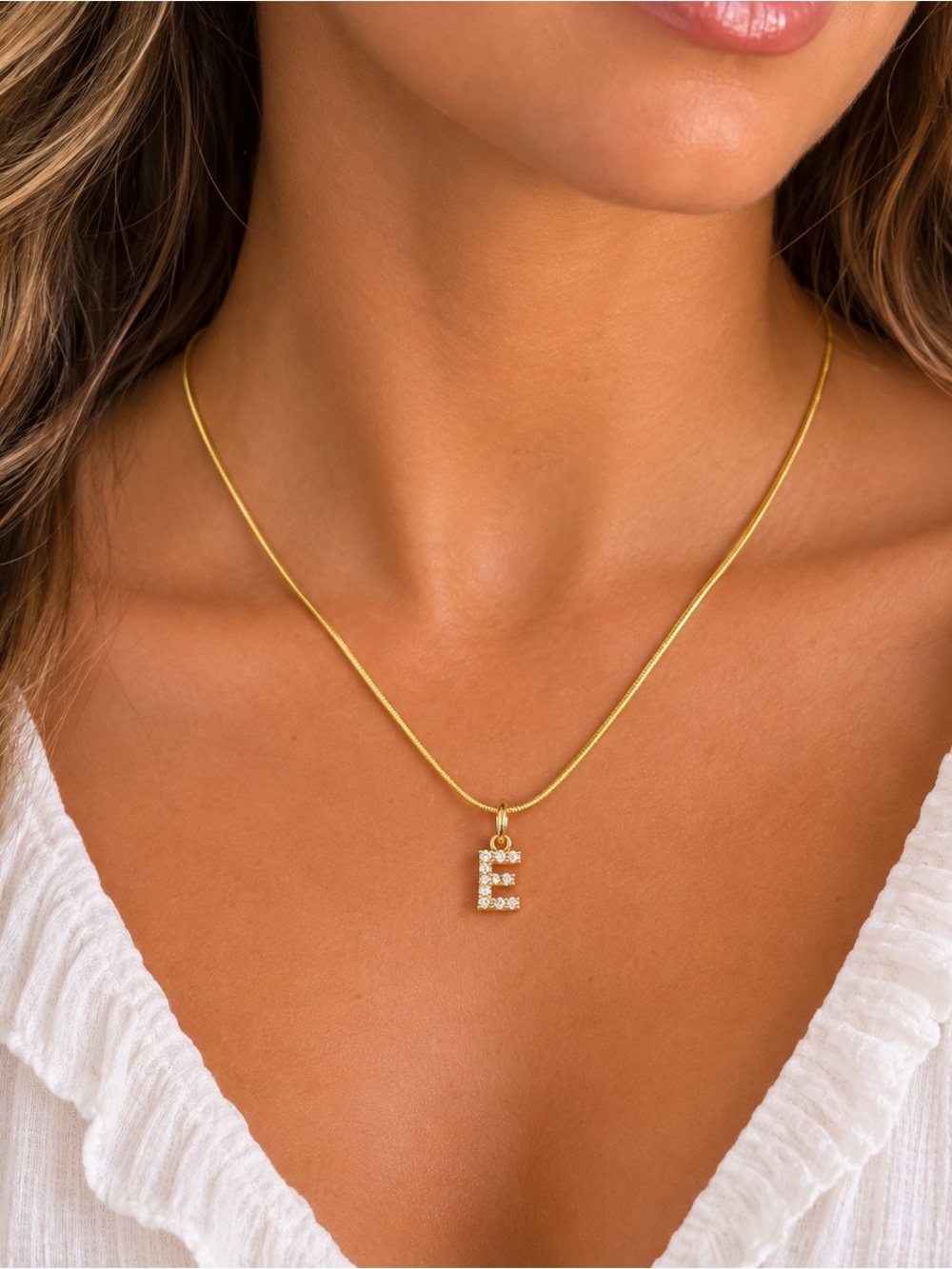 Premier Designs Gold Tone Pave Initial "E" Pendant Necklace 18" Snake Chain